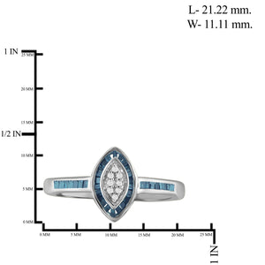 1/4 Carat T.W. Blue And White Diamond Sterling Silver Marquise Shape Ring