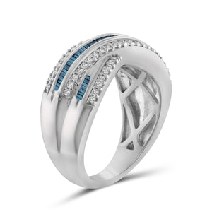 1/2 Carat T.W. Blue And White Diamond Sterling Silver Crossover Ring