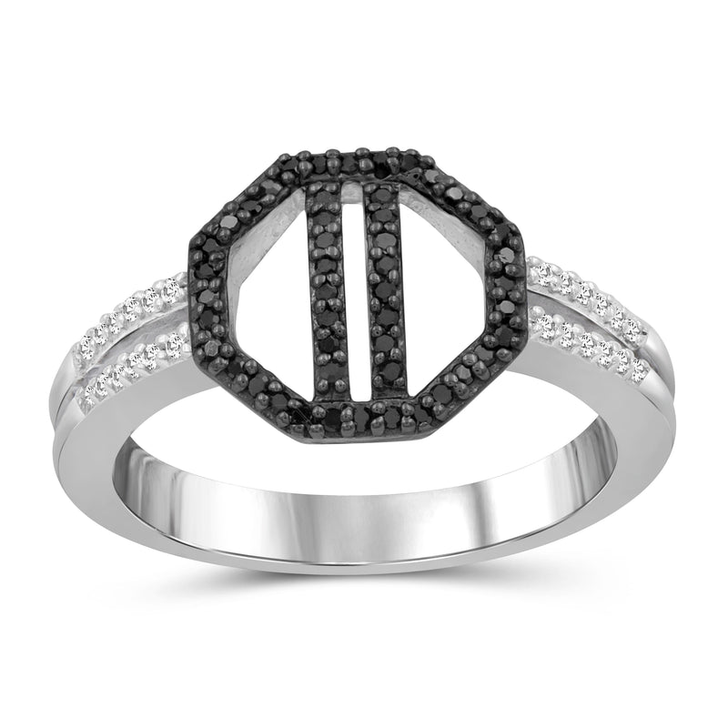1/5 Carat T.W. Black And White Diamond Sterling Silver Octagon Ring - Assorted Colors