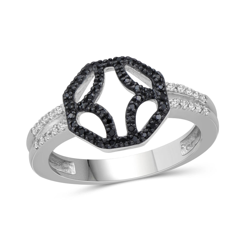 1/7 Carat T.W Black And White Diamond Sterling Silver Octagon Ring - Assorted Colors