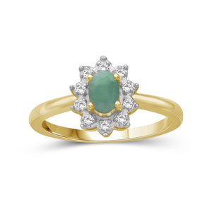 0.55 ctw Genuine Emerald & White Topaz Gemstone 14K Gold Over Silver Ring
